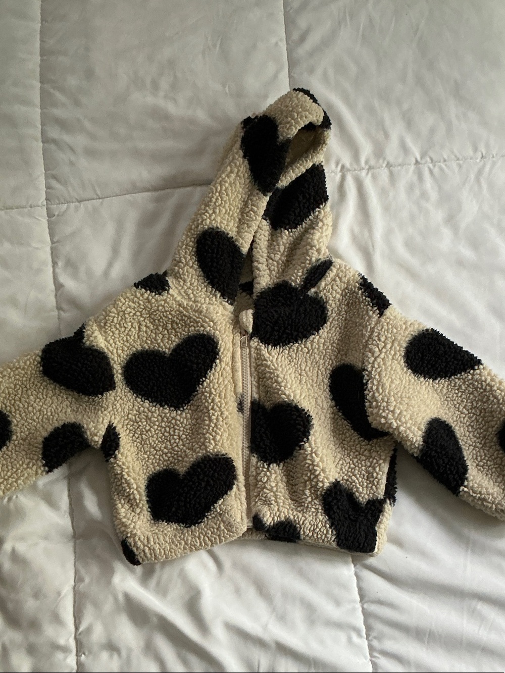 Cozy Heart Sherpa Zip Hoodie - Black Hearts on Cream